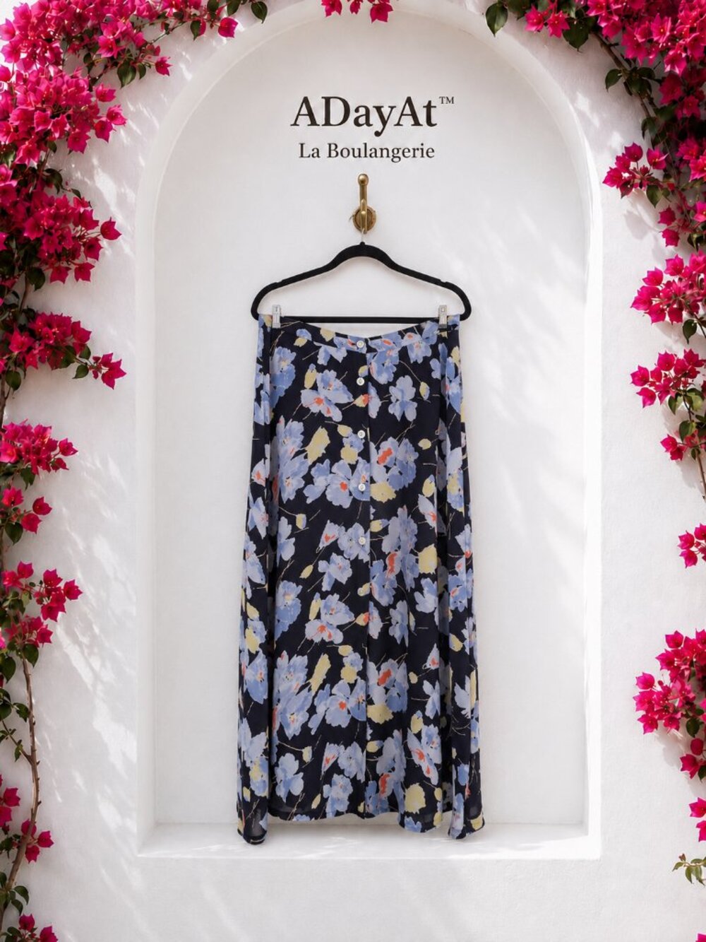 Coastal Romantic Floral Midi Skirt CHAPS Blue Button Front 6 Cottagecore Y2K